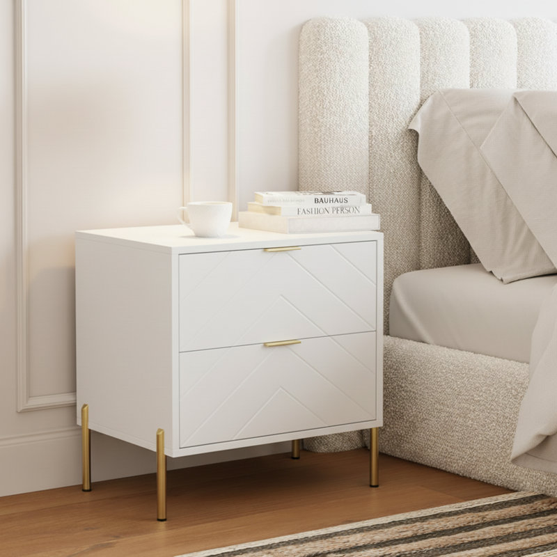 Ruthi Modern Manufactured Wood Nightstand with 2-Drawer, White