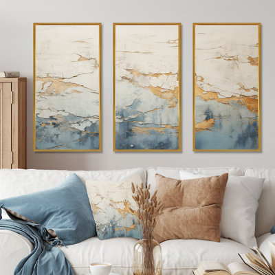 «Gold and Blue Paint Fusion», ensemble d'art mural abstrait