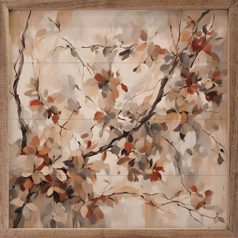 "Fleurs rouges sur une branche" sur bois, H 24 po x l 24 po