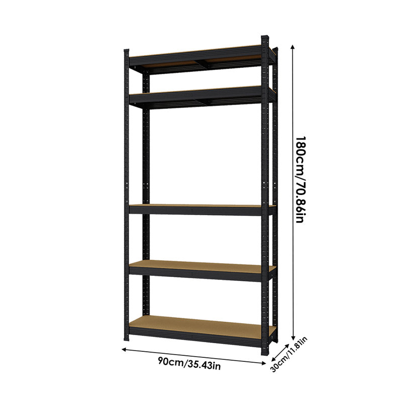 Metal Storage Rack, Matte Black, 180 cm H x 90 cm W x 30 cm D