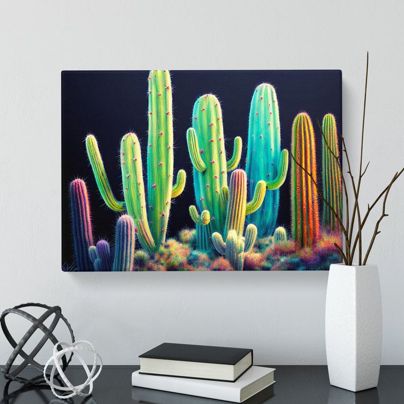 Colourful Cactus - Wrapped Canvas Print, 35cm H x 50cm W x 3cm D