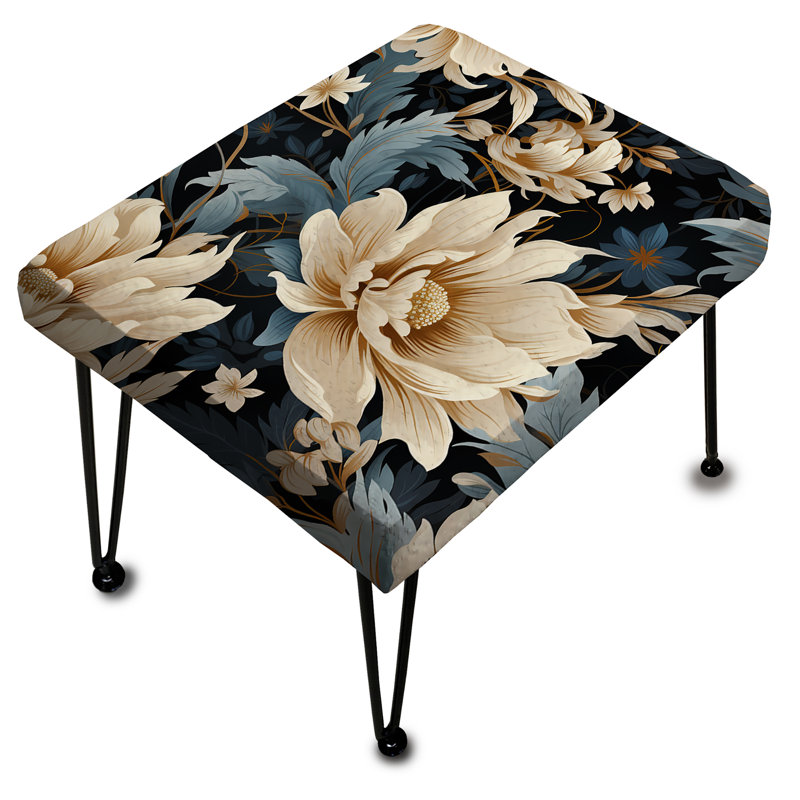 Timeless Beige Peony Sophistication - Floral Rectangle Ottoman
