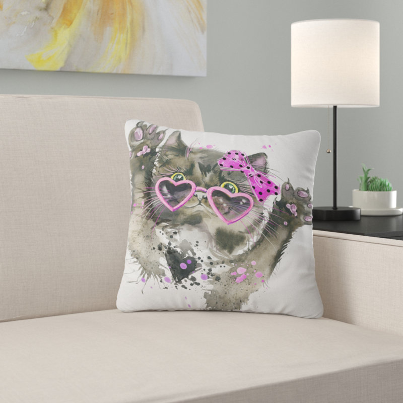 Drôle de chat noir - oreiller imprimé animal, 16 po x 1 po, Coussin décoratif
