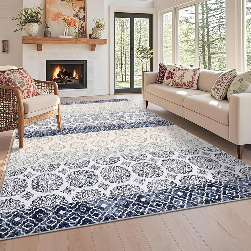Washable Hallway Rugs Vintage Printed Carpet Runner, Non-Shedding Farmhouse Floor Cover, Foldable Thin Accent Rugs, Easy Cleaning, for Bedroom, Kitchen, Laundry