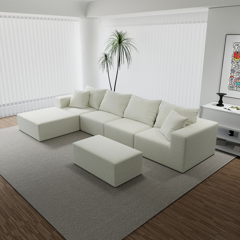 4 Seat Modular Sectional In Beige For Living Room, Cloud Couch With Oversized Chaise And 2 , 100% New Foam, - Us® ® , Shrink , Pilling Machine Washable, Stain Foam Couches Smooth Skin,