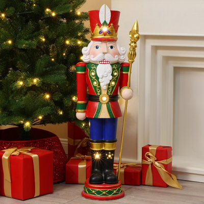 3Ft Pre-Lit Traditional MgO Nutcracker Soldier with Ceremonial Staff and Timer