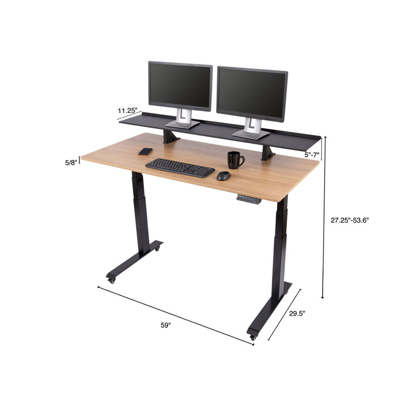 Bureau debout à hauteur ajustable, Noyer naturel / noir, H 60,6 po x l 59 po x P 29,5 po