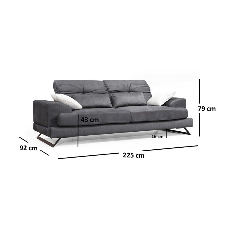 Canapé moderne 3 places avec dossier réglable, tissu anthracite, 88,6 x 36,2 x 31,1 pouces | Structure durable en bois de hêtre et en carton, 100% polyester doux, comprend 4 coussins, pieds en métal noir élégants - parfaits pour la maison et le bureau