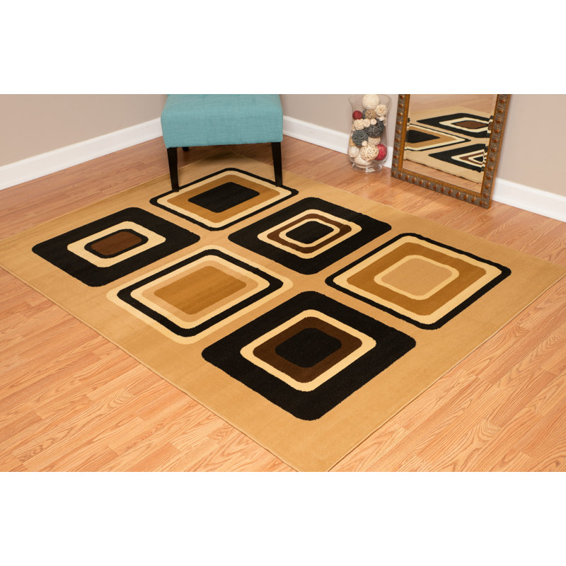 Tapis géométrique brun clair Elisavet, Rectangle 7 pi 10 po x 10 pi 6 po