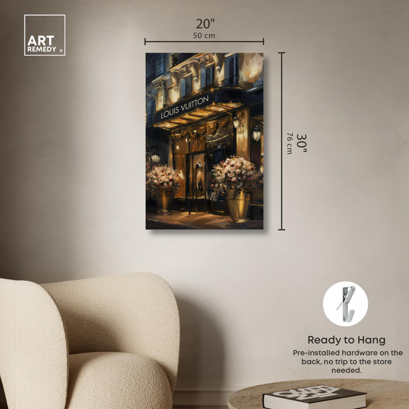 «Elegant Night Storefront» par Art Remedy, Toile tendue sur cadre, H 30 po x l 20 po, Ne s’applique pas
