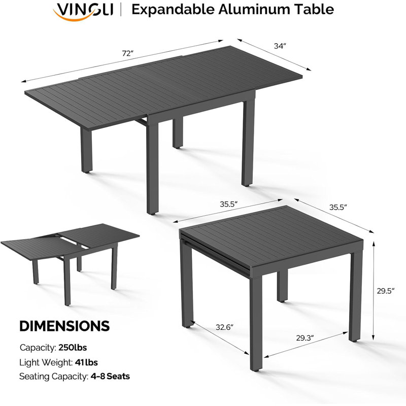 Aluminum Expandable Patio Dining Table