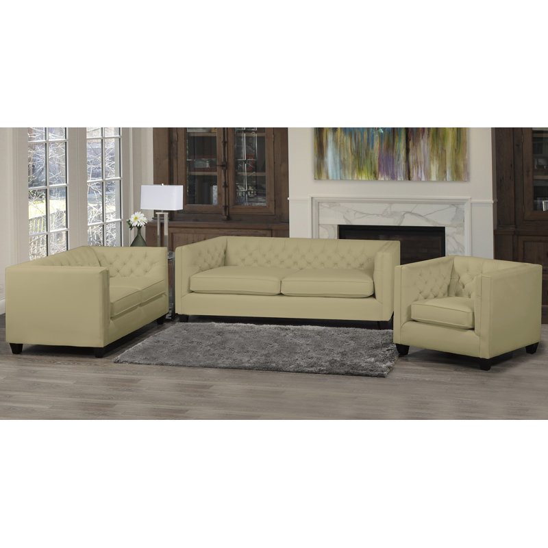 Bourne 3 - Piece Living Room Set, Tan Leather Match