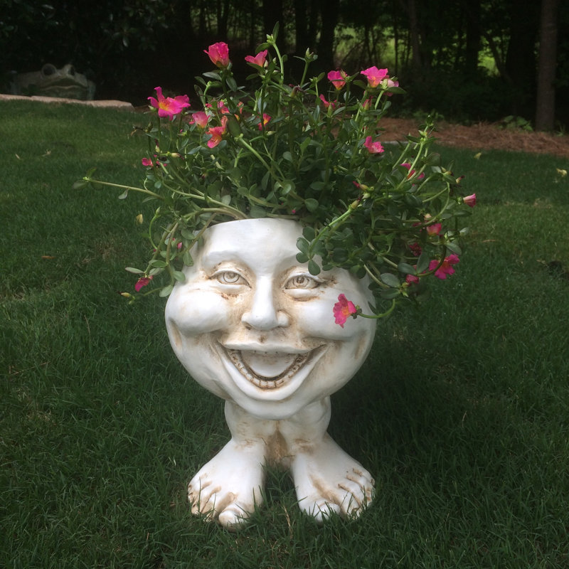 Muggly's Aunt Minnie Face Statue Planter, Antique White, 16" H x 9.25" W x 10.25" D