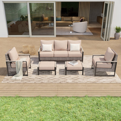 5 Piece Patio Sofa with Ottomans Set