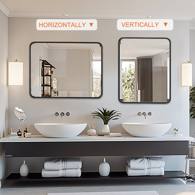 Omolayo Rectangle Wall Mirror, Mounted Wall Decor Bathroom Vanity Mirror, Aluminum Alloy Framed Decorative Accent Mirror