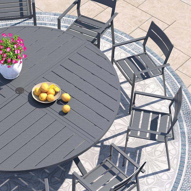 10-Person Patio Dining Set with 63" Extra Large Round Dining Table and 10 Stackable Metal Dining Chairs, Gray