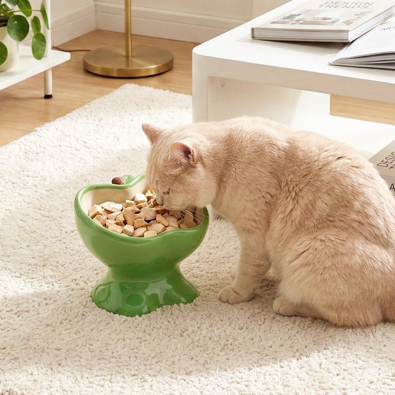 Bol à nourriture surélevé en céramique pour chat Modern Modern, Vert