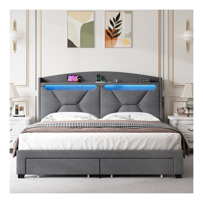 Tête de lit avec rangement, taille Queen et lumières DEL à DEL