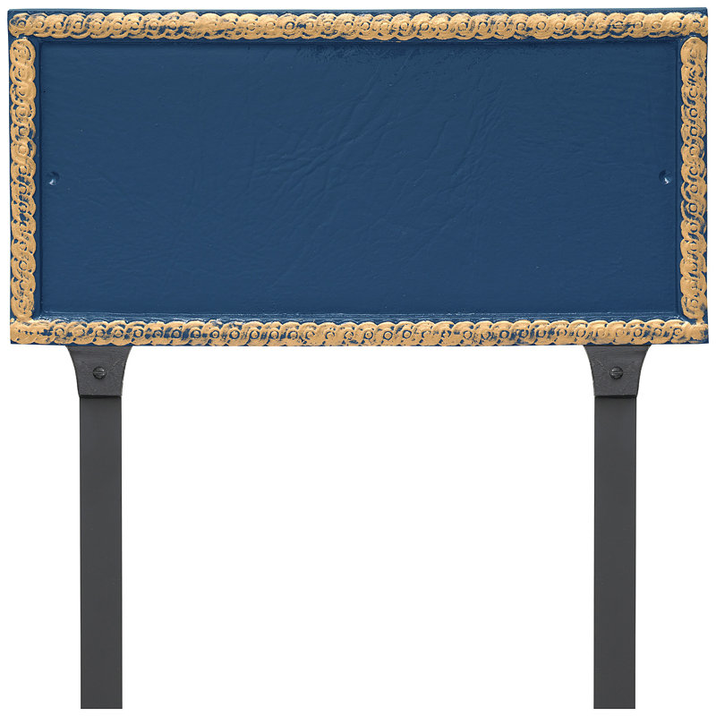 Plaque d'adresse rectangulaire à deux lignes avec piquets Harrison, Oui, Bleu de mer / Or