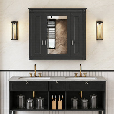 Armoire de salle de bain murale avec miroir, armoire à pharmacie murale 34,4 po avec 4 tablettes réglables, rangement au-dessus de la toilette