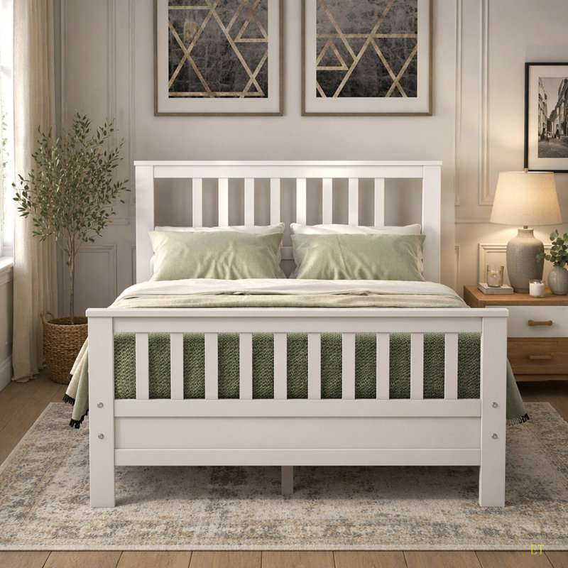 Lit plateforme en bois avec tête et pied de lit en bois, Full