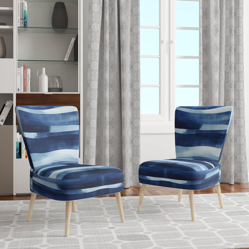 Chaise rembourrée abstraite moderne transitionnelle - Chaise d'appoint Indigo Horizon, Side Chair Armless