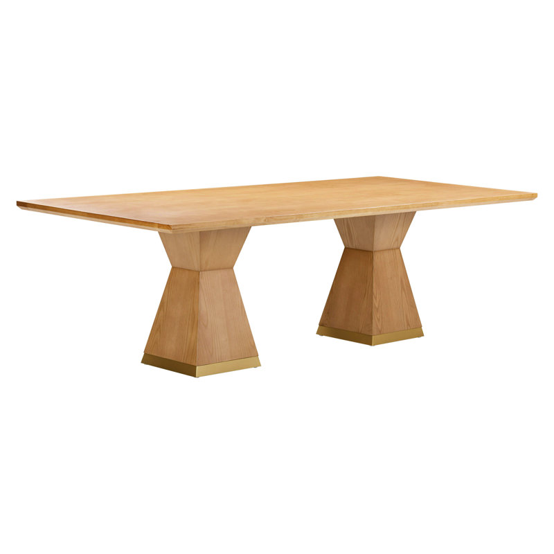 Natural Wood Rectangular Dining Table with Geometric Base