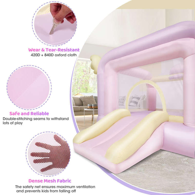 Enchanteur rose pastel Bounce House: 5-en-1 avec toboggan, souffleur et accessoires - Sécuritaire, durable et rapide pour un plaisir intérieur / extérieur (3 à 8 ans)