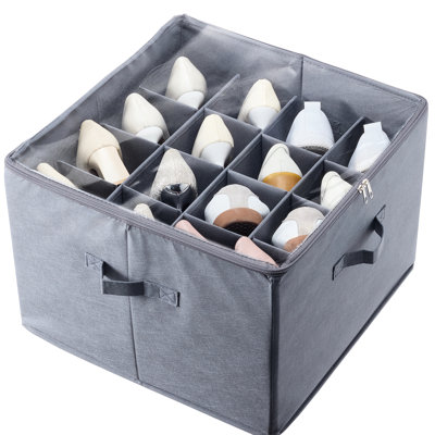 Organisateur de rangement pour chaussures avec 16 compartiments, fenêtre transparente, imperméable, poignées renforcées, pour utilisation dans la chambre à coucher, boîte de rangement flexible sous le lit, dessus, respirant et ,