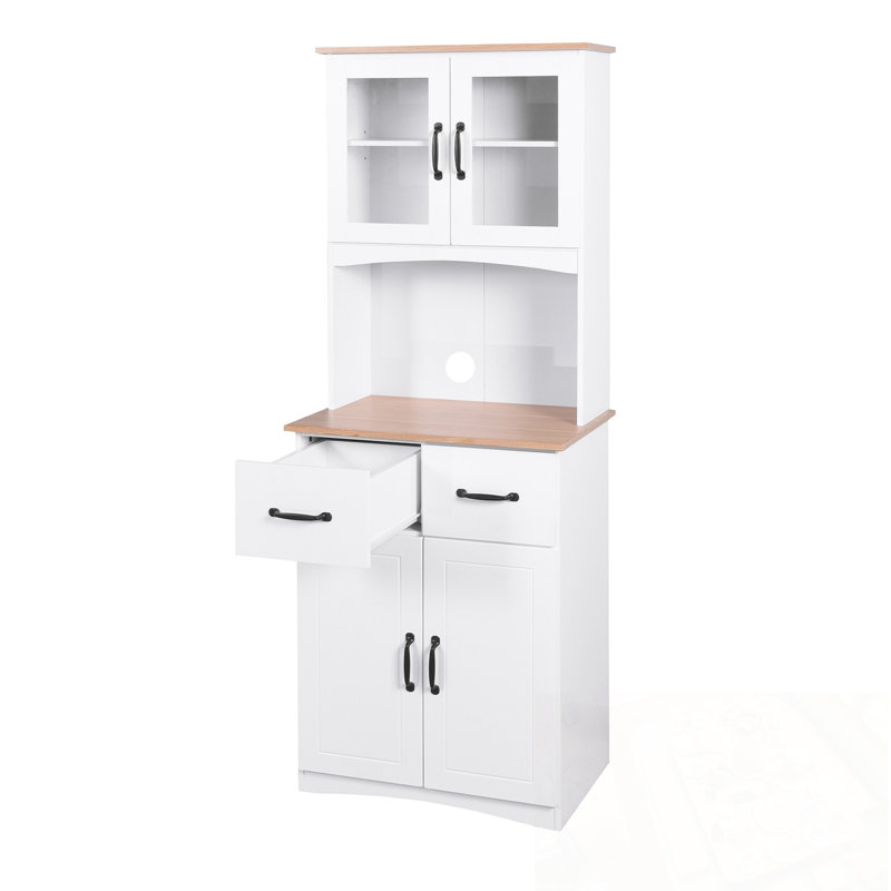 Armoire de rangement pour garde-manger avec portes en verre et 2 tiroirs