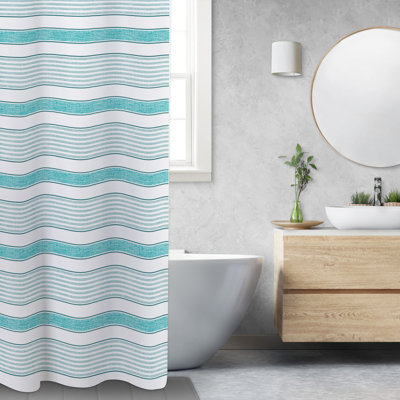 Rideau de douche tissé à rayures turquoise