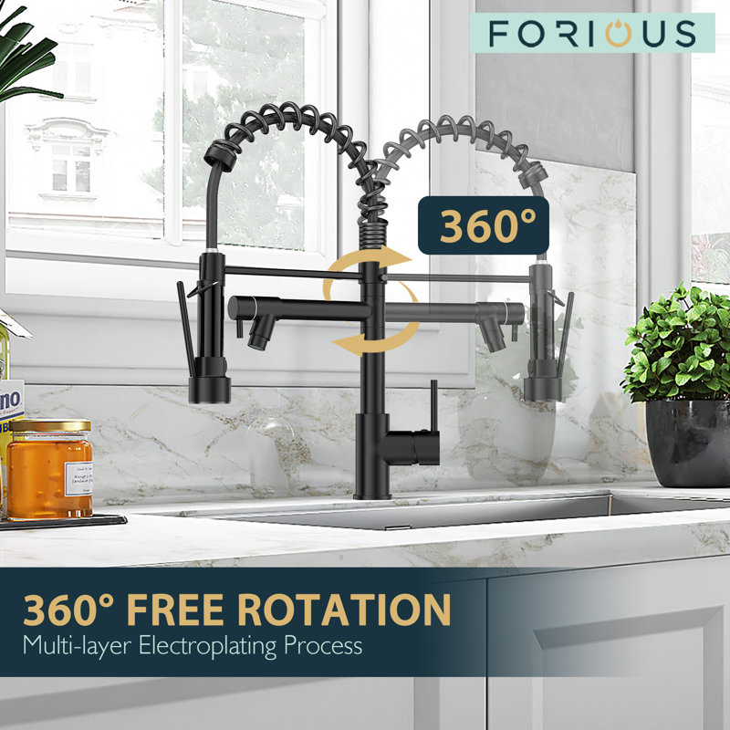 Robinet de cuisine rétractable avec plaque de pont, Noir