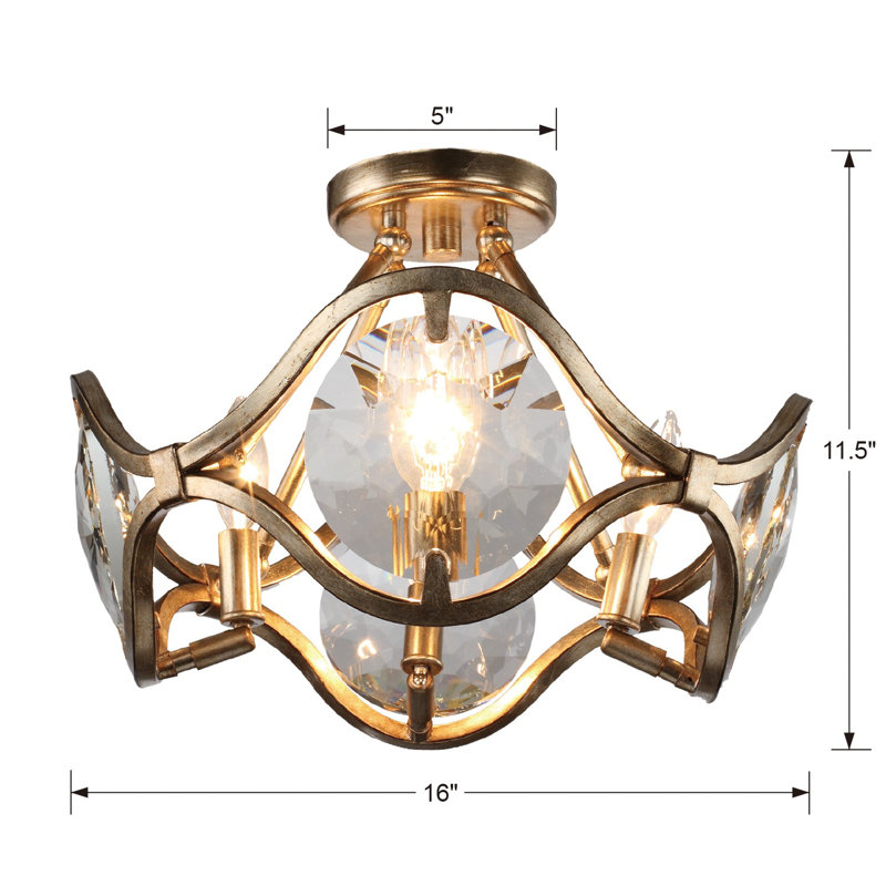 Plafonnier semi-encastré géométrique 16 pouces 4 lumières style lustre Geil