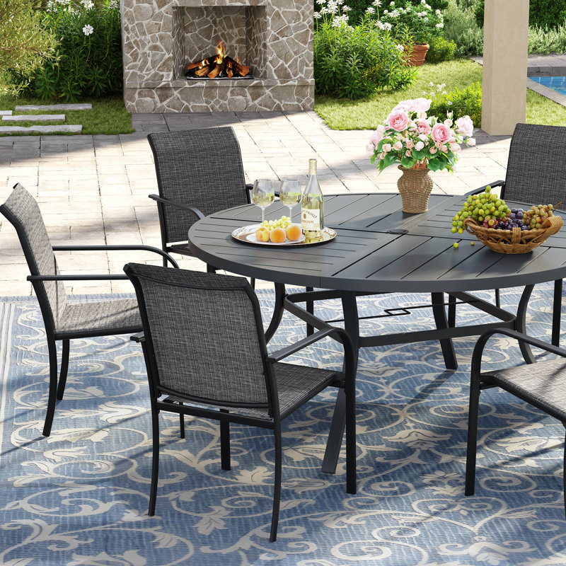 Ensemble de salle à manger 7 pièces avec chaises empilables PVC-coated polyester, Gris / Gris