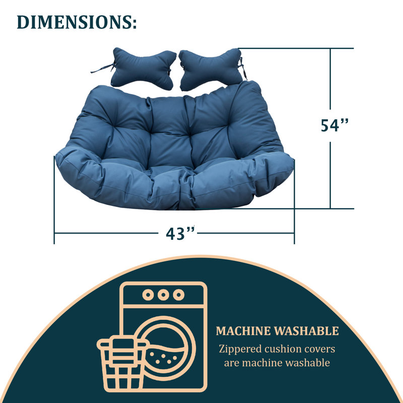 Modern Upholstered 2 Person Hanging Egg Swing Chair Cushion With Headrest, Navy Blue