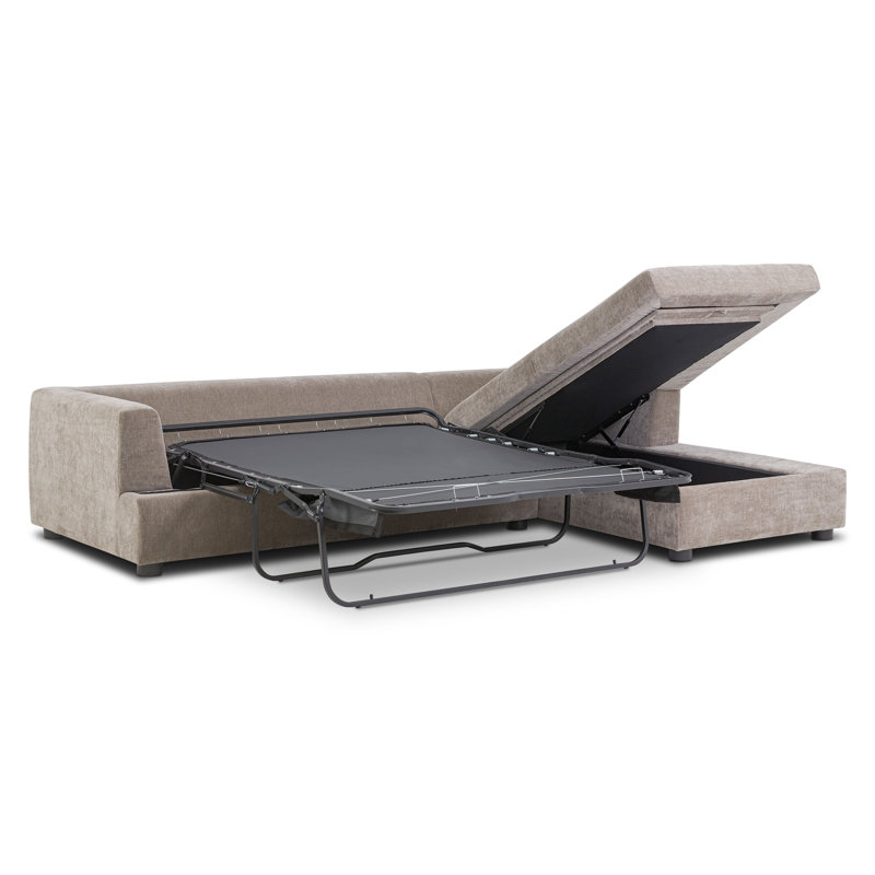 Canapé-lit modulaire en tissu avec rangement Funke, Tissu taupe brun, Orienté à droite