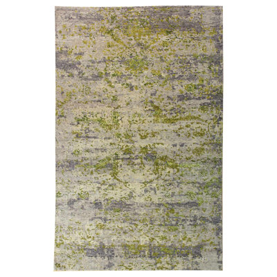 Tapis unique nouvel âge 5 pi 9 po x 9 pi Raza en vert / chartreuse / argent