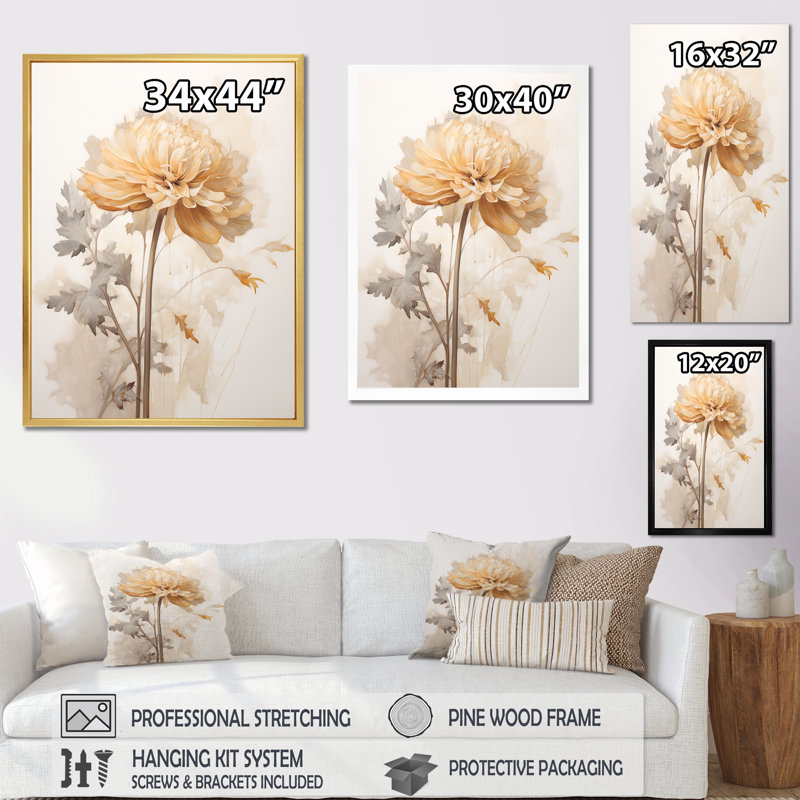 Rêves de souci beige sur toile, Toile tendue, H 44 po x l 34 po x P 1,5 po