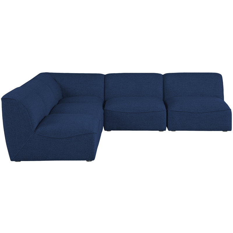 Canapé modulaire réversible Calixtro, Tissu texturé en lin bleu marine