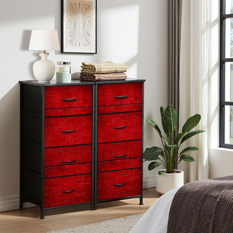 Commode pour commode de chambre à coucher pour commode à texture de bois rouge et commodes de rangement en tissu