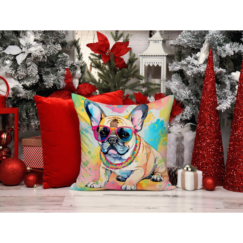 French Bulldog Hippie Dawg Fabric Decorative Pillow