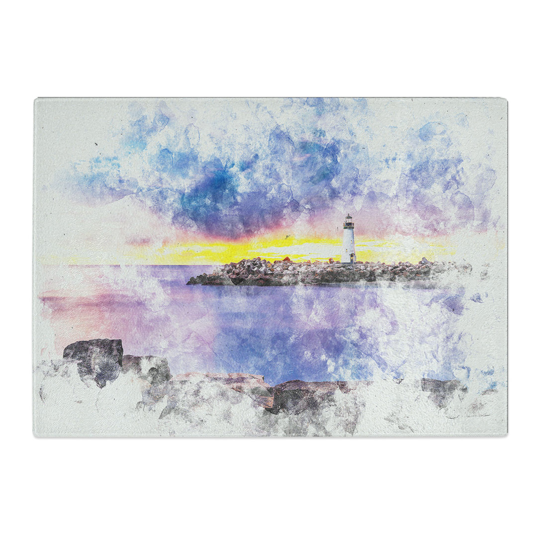 Tempered Glass Remote Lighthouse & Seascape Chopping Board
