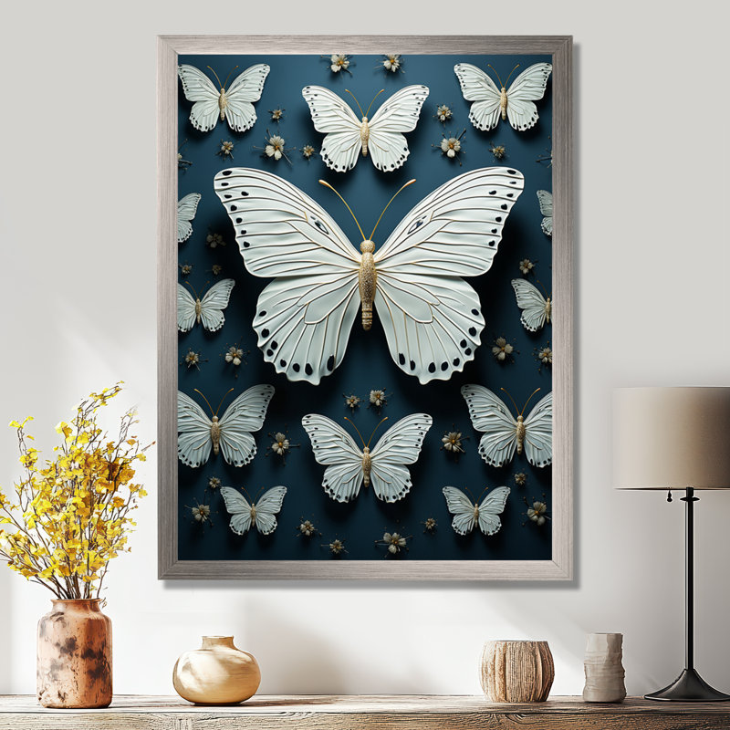 Papillon blanc et blanc, battement d'ailes de papillons, impression sur toile, H 20 po x l 12 po x P 1 po