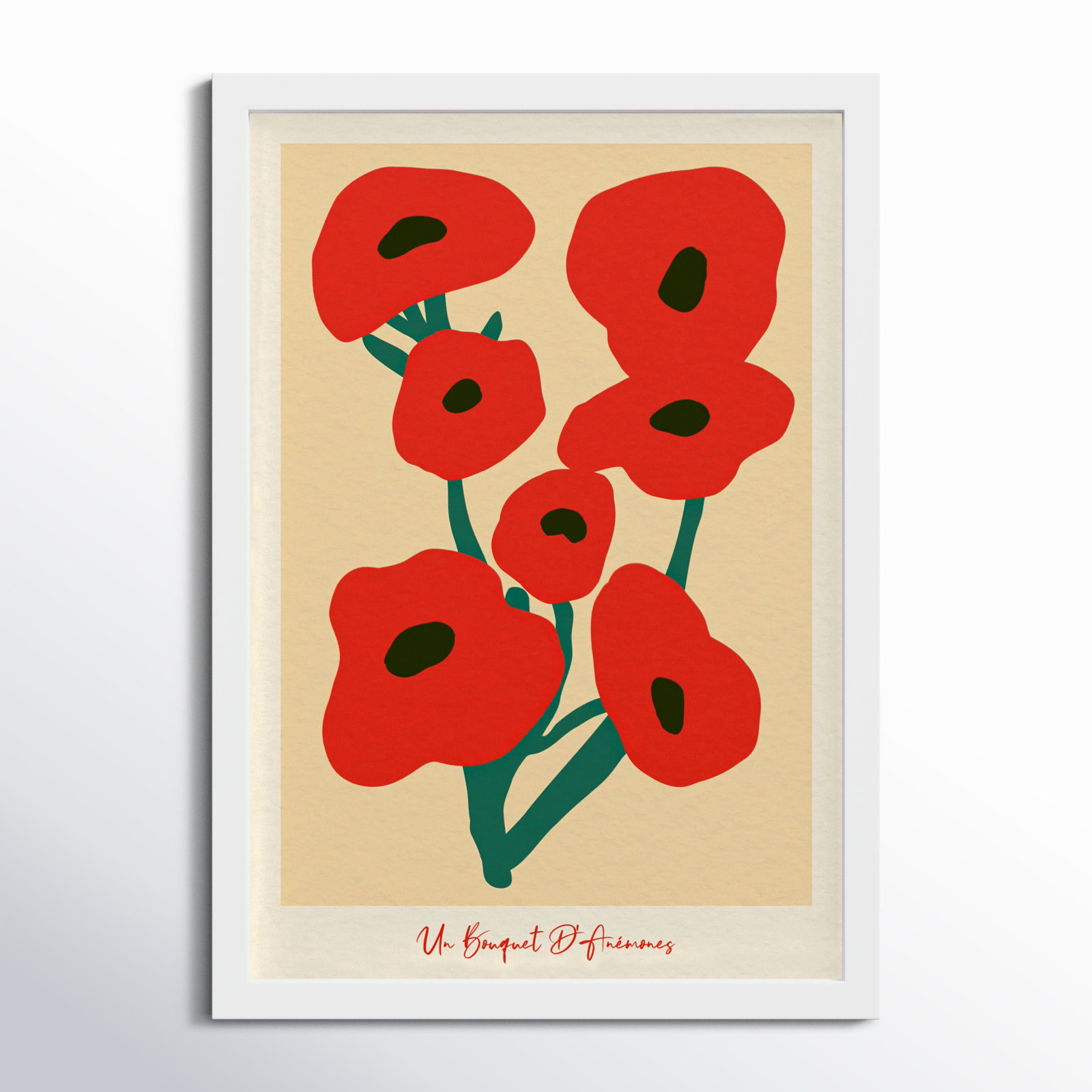 Modern Red Flower Bouquet Print, 17" H x 12" W, White