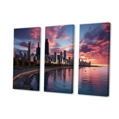 " Chicago Cityscape By Night III " 3 - Pieces