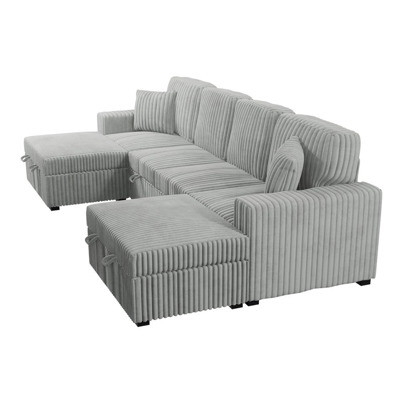 3-Piece Convertible Sectional, Ash Corduroy