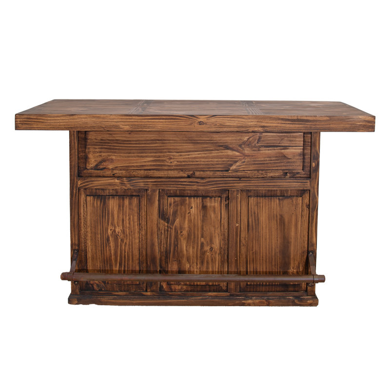 Solid Wood Bar with Iron Footrail, Brown