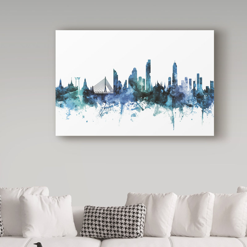 « bangkok thaïlande blue », reproduction d’impression sur toile tendue, H 22 po x l 32 po x P 2 po
