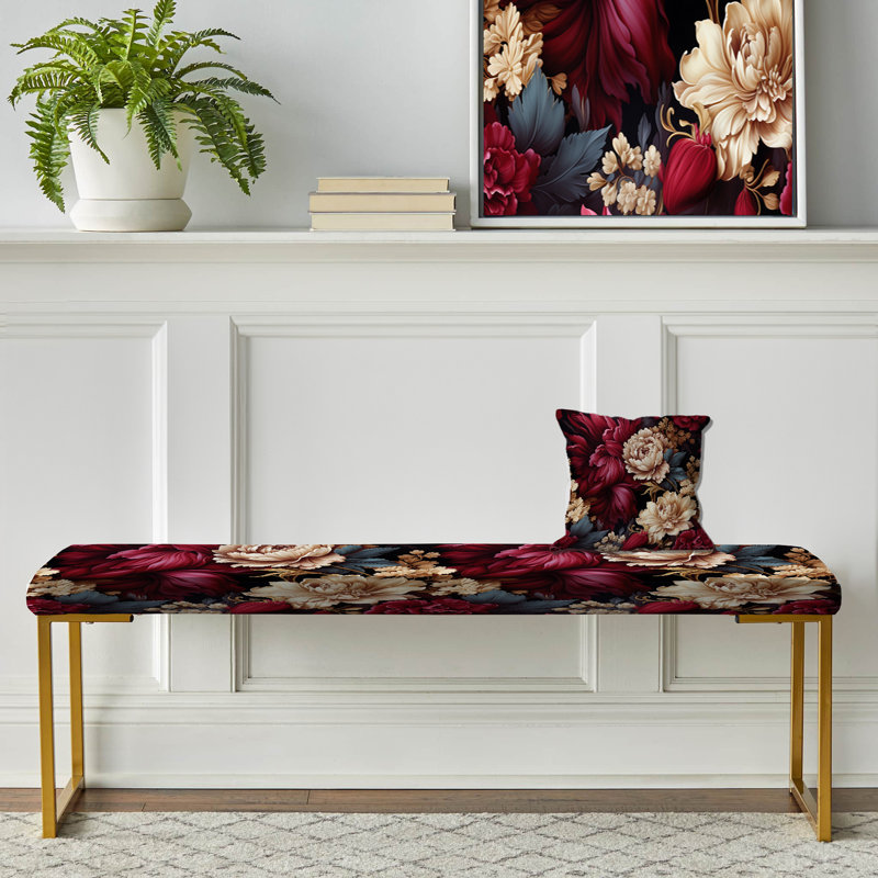 Banc floral rembourré or, Royal Red And Beige Peony Garden Grace