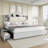 47.2" Bookcase Upholstered King Size Bed Frame with 4 Storage Drawers,Light Gray-2113984028